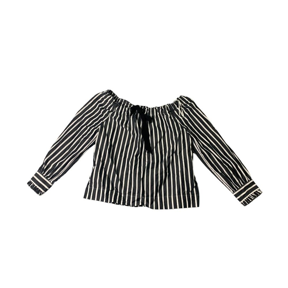 J Crew Womens Size Small Striped Cold Off Shoulder Blouse Top Shirt Black White
